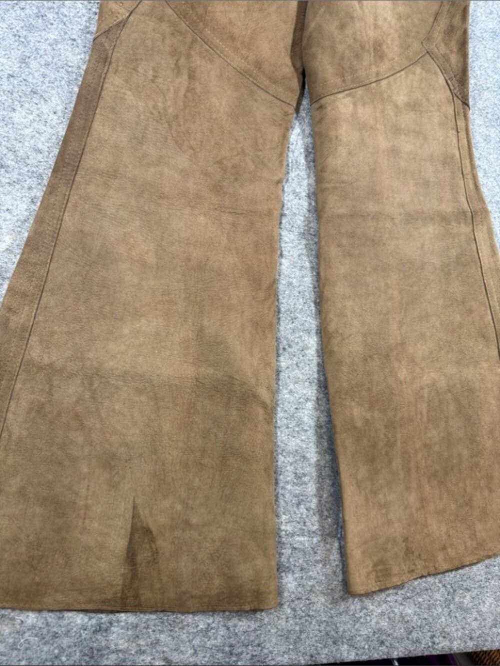 Vintage Brown Suede High Waisted Flare Pants Bell Bottom Boho Western Festival - Picture 14 of 16